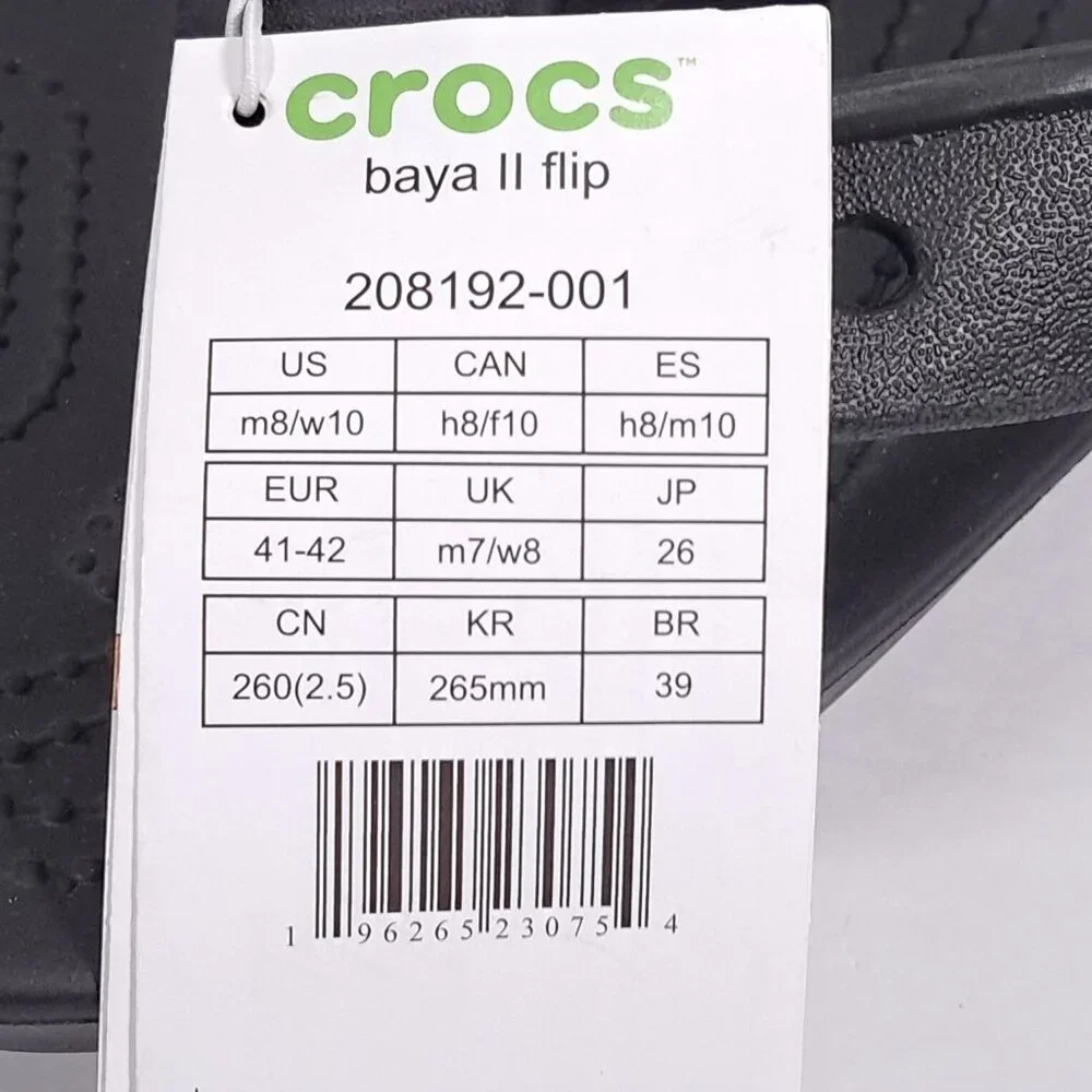 CROCS Sandals Unisex M8 W10 Black Thong Baya II Flip Flops